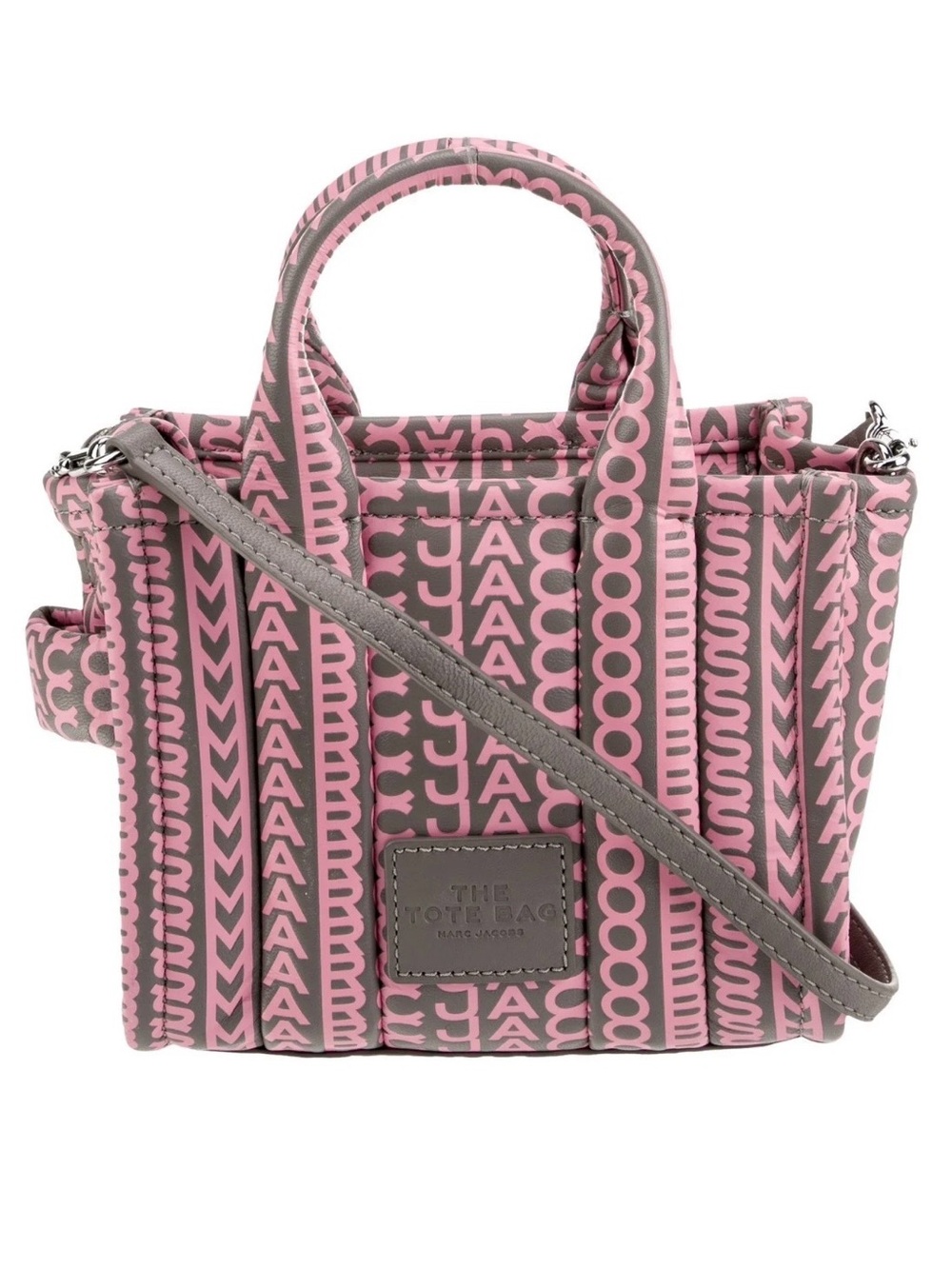 NWT Marc Jacobs “The Monogram” Leather Mini Tote Bag gray/pink